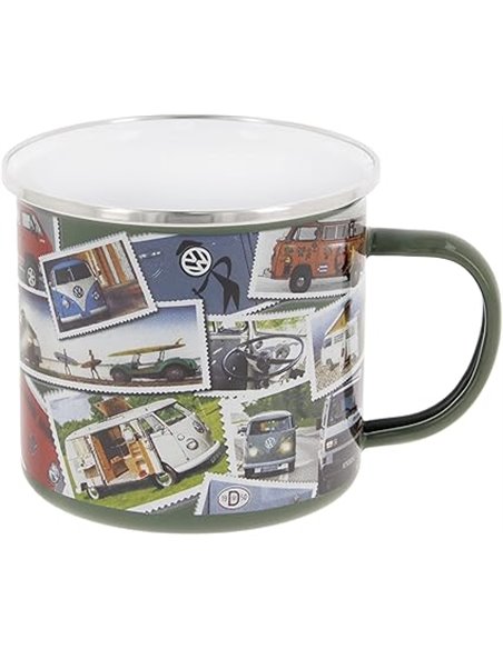 BRISA VW Collection - Volkswagen Taza Grande de Esmalte para cafété o Cappuccino T1-T3 Bus para Camping (500 ml/Sellos/Colorido)