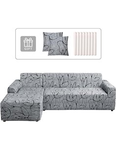 Lydevo Funda para Sofá Chaise Longue 2 Piezas Funda Cubre Sofá de Sofá Rinconera Forma de L Reversible con 2 Fundas de Almohada 