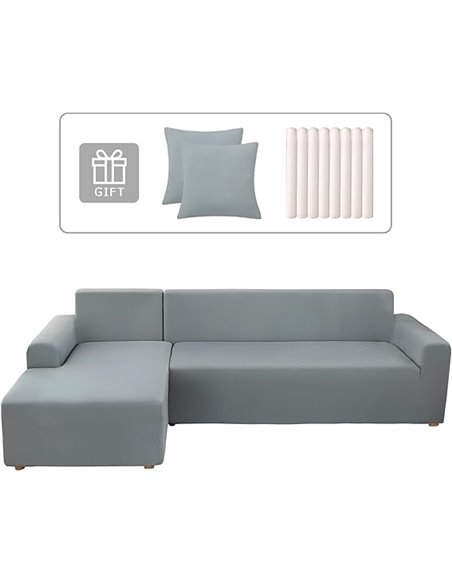 Lydevo Funda para Sofá Chaise Longue 2 Piezas Funda Cubre Sofá de Sofá Rinconera Forma de L Reversible con 2 Fundas de Almohada 