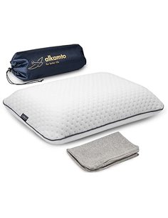 alkamto Almohada de Viaje Almohada de Camping – Espuma viscoelástica con Funda de algodón Adicional – Bolsa incluida