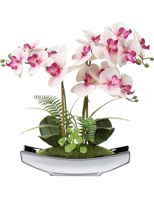 Bonsái de orquídea artificial en maceta para centro de mesa