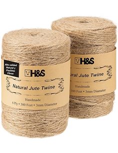 H&S Cuerda de Yute Natural - 2 Bobinas x 3mm de Grosor Rollo de Hilo Resistente - 6 Capas y 300 Pies de Cuerda Cañamo para Manua