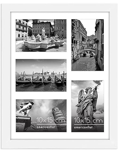 Americanflat Collage Marco de Fotos 28x36 cm - Marco con Paspartú per Cinco 10x15 cm Fotos o Marco de 28x36 cm Sin Paspartú - MD
