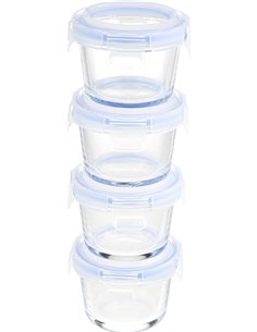 Amazon Basics ABL001 Recipiente de vidrio claro con tapa azul de 120 ml