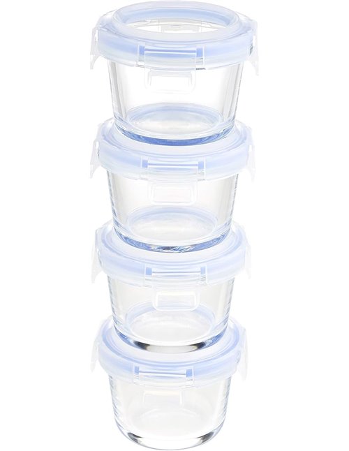 Amazon Basics ABL001 Recipiente de vidrio claro con tapa azul de 120 ml
