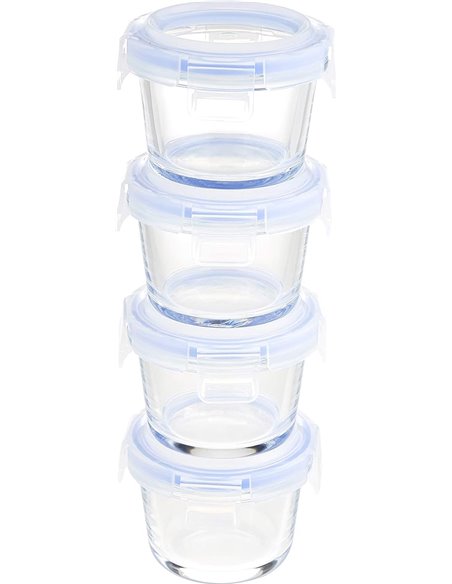 Amazon Basics ABL001 Recipiente de vidrio claro con tapa azul de 120 ml
