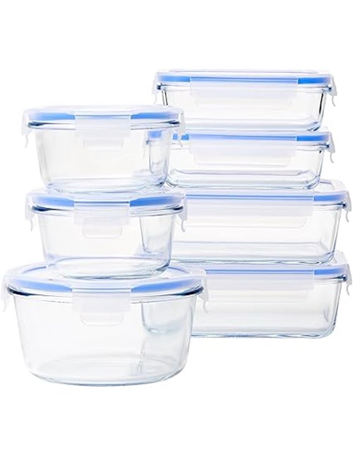 Amazon Basics Recipientes de Cristal para Almacenar Alimentos con Tapa a Prueba de Fugas