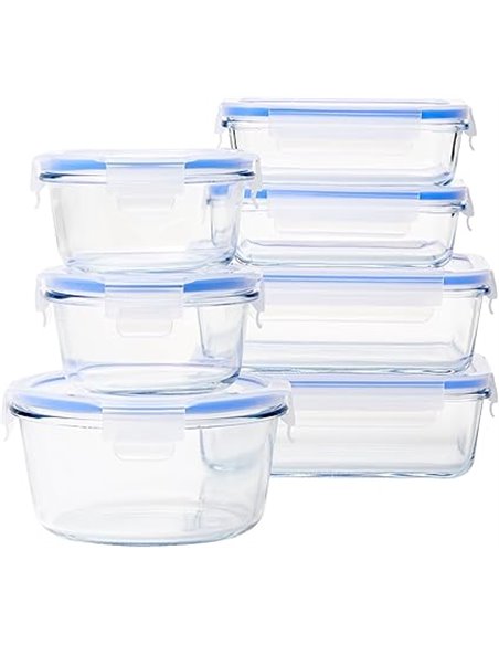 Amazon Basics Recipientes de Cristal para Almacenar Alimentos con Tapa a Prueba de Fugas