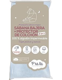 P'tit lit - Protector de colchón de cuna 2 en 1 | Protector de colchón + Sábana bajera 60x120 cm | Impermeable - 100 % algodón -