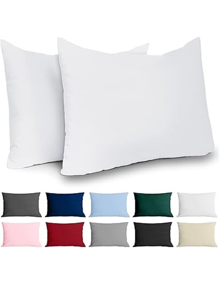 Funda Almohada 60x40 Algodón Reforzado (Pack de 2) - Blanco - Tela Apretada de 57 Hilos/cm² - Funda Almohada 40 x 60 - Certifica