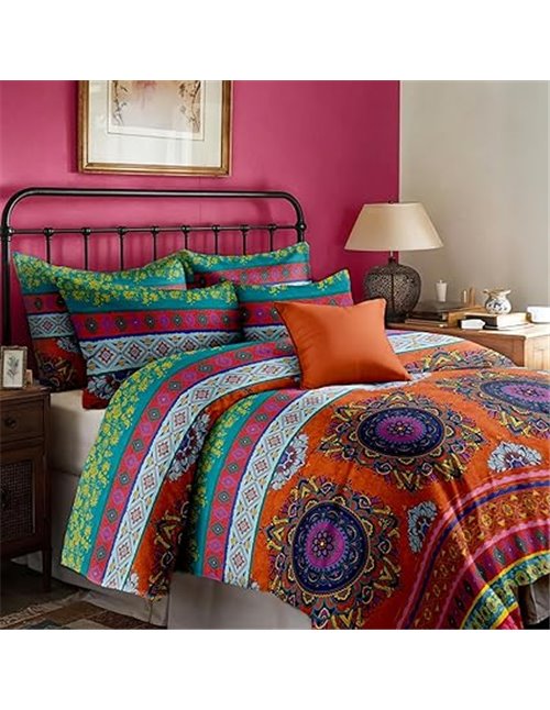 Funda Nordica Cama 200x220 cm Diseño Boho Indio Mandala Rosa Naranja con 2 Funda Almohada 80x80 cm - Funda nordica 200x220 de 10