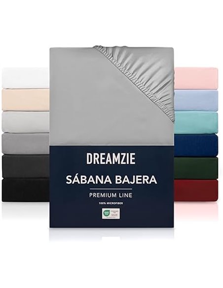 Dreamzie Sabanas 100x200 cm - Grandes Solapas de hasta 35 cm - 100% Microfibra Gris Certificada sin Productos Químicos (Oeko Tex