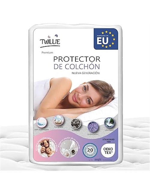 Twillie - Protector de Colchón 200 x 220 cm Impermeable - Hecho en Europa - Oeko-Tex® - Aegis® - Transpirable - Hipoalergénico