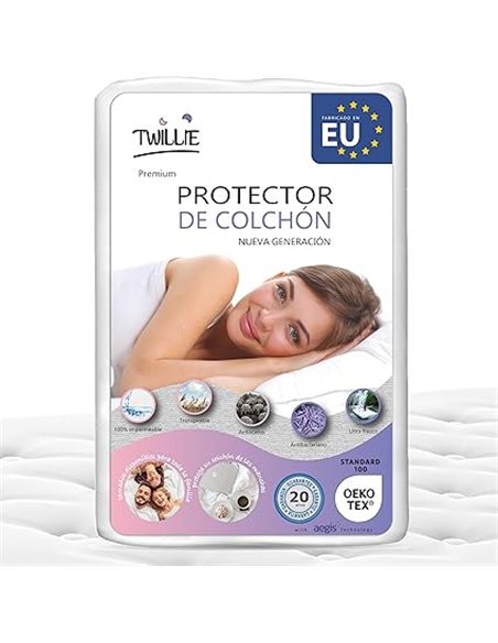 Twillie - Protector de Colchón 200 x 220 cm Impermeable - Hecho en Europa - Oeko-Tex® - Aegis® - Transpirable - Hipoalergénico