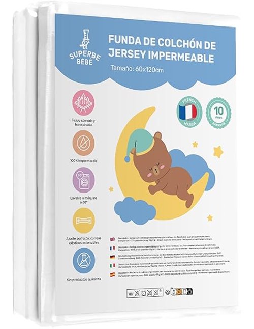 Protector De Colchón Bebé 60x120 Impermeable - Funda De cama infantil Fácil De Instalar
