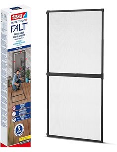 tesa Insect Stop FALT - Malla mosquitera para puertas con marco de aluminio plegable - Marco telescópico ajustable - Gris antrac