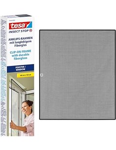 tesa Insect Stop Clip On - Mosquitera de Ventana con Marco Desmontable - Recortable a Medida - Malla Resistente de Fibra de Vidr