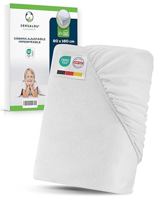 Sensalou Protector de Colchón Impermeable 80 x 160 cm 2 Unidades – Sábana Bajera Ajustable Transpirable para Niños