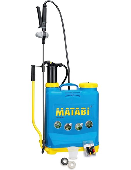 Matabi - Pulverizador a Presión Manual - Sulfatadora 12L - Lanza de Fibra y Boquilla Resistente - Fumigadora con Regulador de Pr