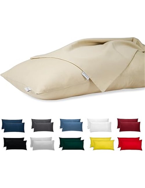 Flowen Fundas Almohada 70x40 100% Algodón Juego de 2 Fundas Cojin para Cama con Cremallera Invisible Tejido Suave y Lavable Anti