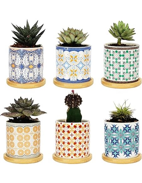 BELLE VOUS Set de Macetas Pequeñas de Ceramica - 6X Maceta Decorativa de Interior para Suculentas de 7