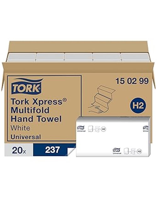 Tork Xpress 150299 Toallas de mano de papel Universal/Toallitas secamanos compatibles con el sistema H2/4740 toallas/2 capas/Bla