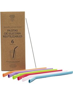 Irisana - Pajitas Reutilizables - Pack de 6 - Multicolor - Silicona sin BPA - Incluye Cepillo Limpiador - Aptas para Lavavajilla