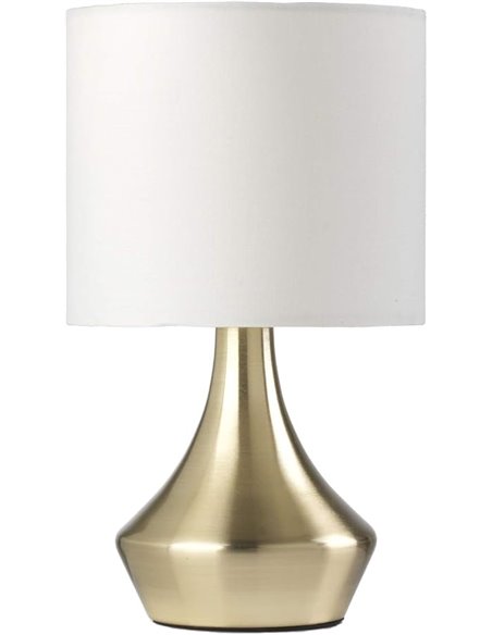 ONLI Lámpara de mesa dorada de metal satinado y pantalla de tela blanca de 6 W