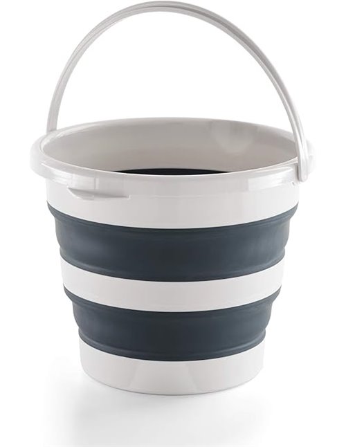 Mery | Cubo Plegable 12 litros | PP+thermoplástico | Cubo con Asa | Gris Claro y Oscuro | 35x26cm | Plegado 35x6