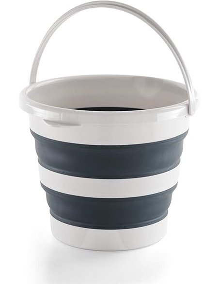 Mery | Cubo Plegable 12 litros | PP+thermoplástico | Cubo con Asa | Gris Claro y Oscuro | 35x26cm | Plegado 35x6