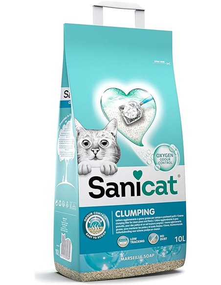 Sanicat - Arena para gatos Aglomerate con aroma a jabón de Marsella| Con control de olor garantizado | Absorbe la humedad y faci