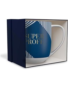 DRAEGER PARIS 1886 - Taza Cerámica Mensaje Super Profe Diseño Chic - 320 ml - Color Azul o Rosa con Detalles en Oro - Elegante y