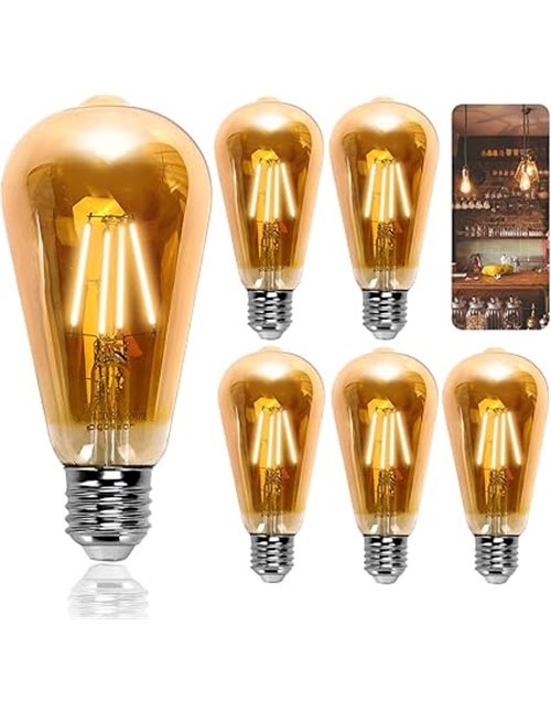 Aigostar ST64 Bombilla Edison Estilo Vintage (Casquillo Gordo. 4W (Equivalente A 35W)