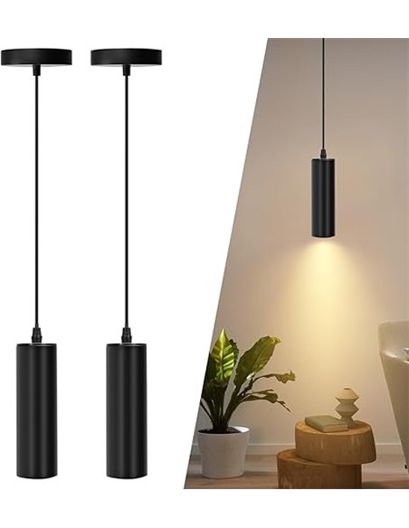 Aigostar Lámpara de techo negra Moderno GU10， Lámpara Colgante cilíndrica de 20 cm， Lámpara Colgante de Techo Foco Metal Tubo. P
