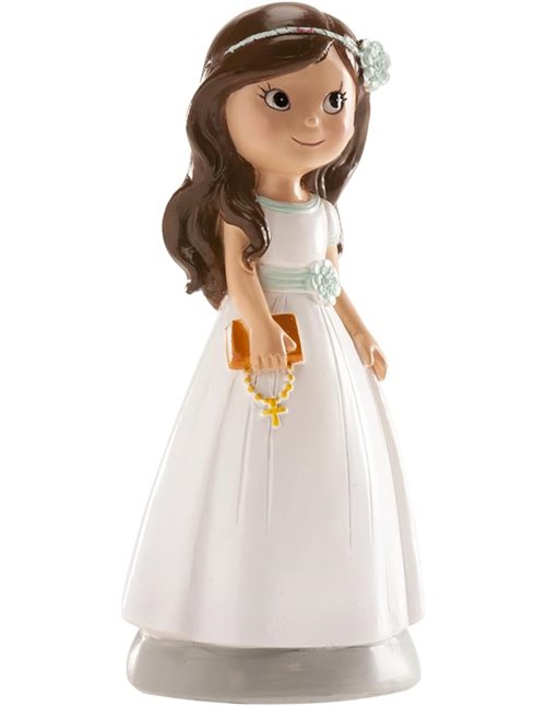 dekora - Figura Decorativa para Primera Comunión - Niña con Catecismo - Elaborada en Resina - Adorno para Tartas - 13 Centímetro