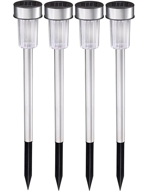 GRUNDIG - Lámpara solar exterior con luz solar de 4 piezas – Lámparas de jardín sobre estaca – Luz blanca – Resistente al agua I