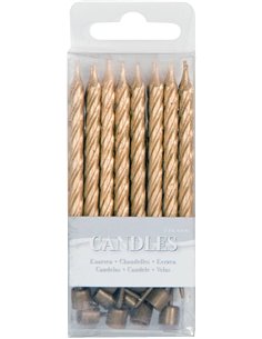 Folat - Velas de color oro con soporte - 16 piezas