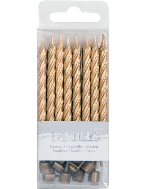 Folat - Velas de color oro con soporte - 16 piezas