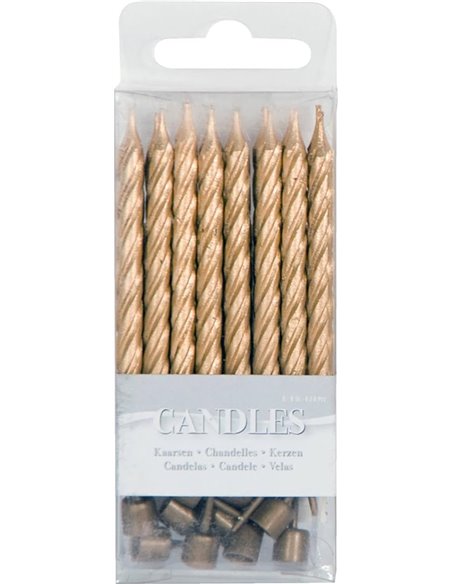 Folat - Velas de color oro con soporte - 16 piezas
