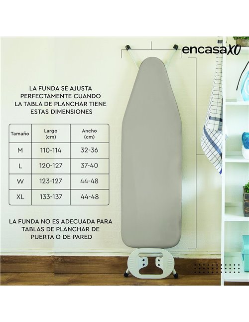 Talla W- Encasa XO Funda para Tabla de Planchar de con Almohadilla de Fieltro Gruesa de 4 mm - Beige - Algodón, elástico