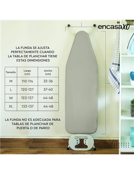 Talla W- Encasa XO Funda para Tabla de Planchar de con Almohadilla de Fieltro Gruesa de 4 mm - Beige - Algodón, elástico