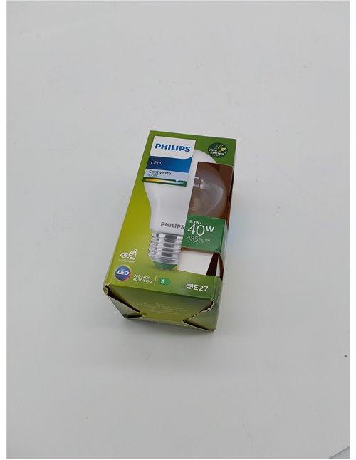 Philips Bombilla LED Mate Philips Eficiente, Casquillo E27 2.3W, 485 Lúmens, Luz Blanca Fría 4000k, Clase Energetica A 