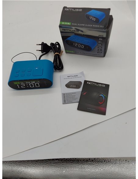 Muse M-10 - Radiodespertador con 2 alarmas PLL, Reloj de 24 Horas, regulador de Intensidad, Color Azul 
