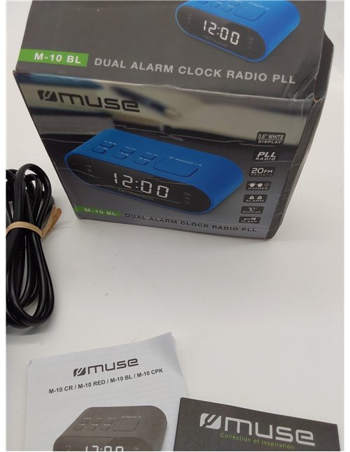 Muse M-10 - Radiodespertador con 2 alarmas PLL, Reloj de 24 Horas, regulador de Intensidad, Color Azul 