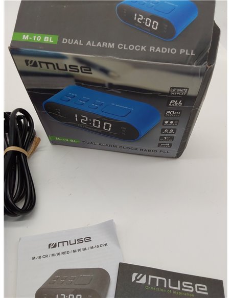 Muse M-10 - Radiodespertador con 2 alarmas PLL, Reloj de 24 Horas, regulador de Intensidad, Color Azul 