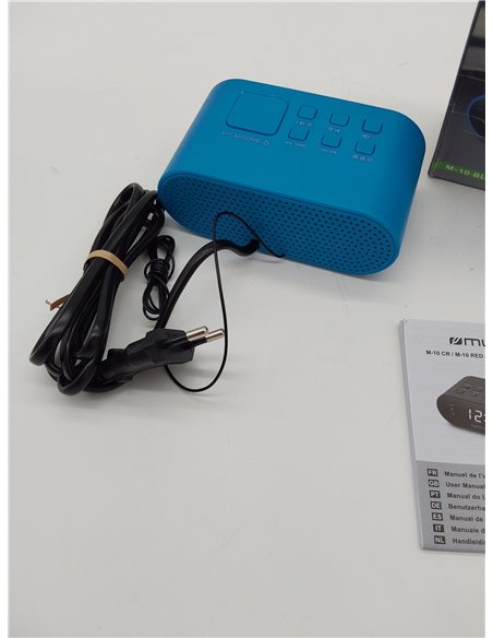 Muse M-10 - Radiodespertador con 2 alarmas PLL, Reloj de 24 Horas, regulador de Intensidad, Color Azul 