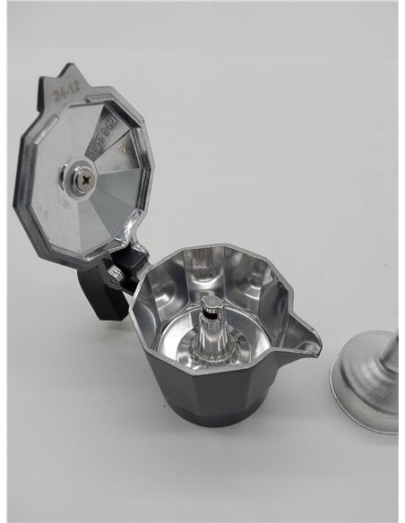 Monix Vitro Noir Cafetera italiana de aluminio 1 taza, apta para todo tipo de cocinas salvo inducción, mango termoresistente 