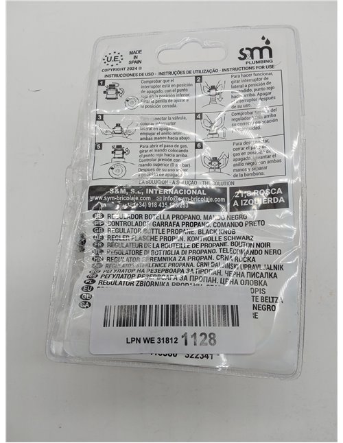 S&M 322341 Regulador Botella Propano con Mando, Color INOX/Negro, Talla única 