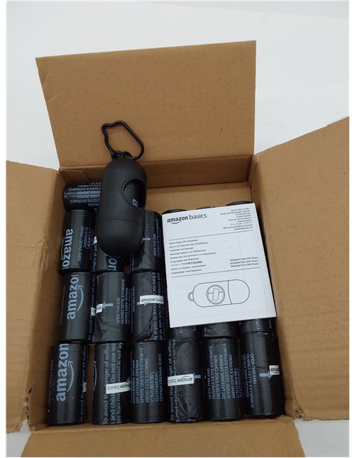 Amazon Basics Bolsas de basura para perros con dispensador y clip para correa, Sin fragancia, 300 bolsas (20 paquetes de 15 bols