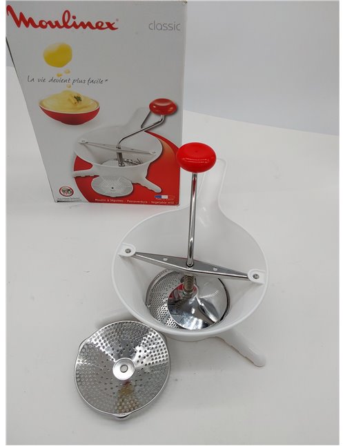 Moulinex - Pasapurés manual de plástico y acero inoxidable, formato compacto con dos discos tamizadores, para purés, sopas y com